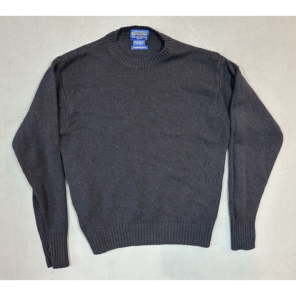 Pendleton Sweater Mens‎ Black 100% Shetland Wool Knit Crewneck Pullover Size M